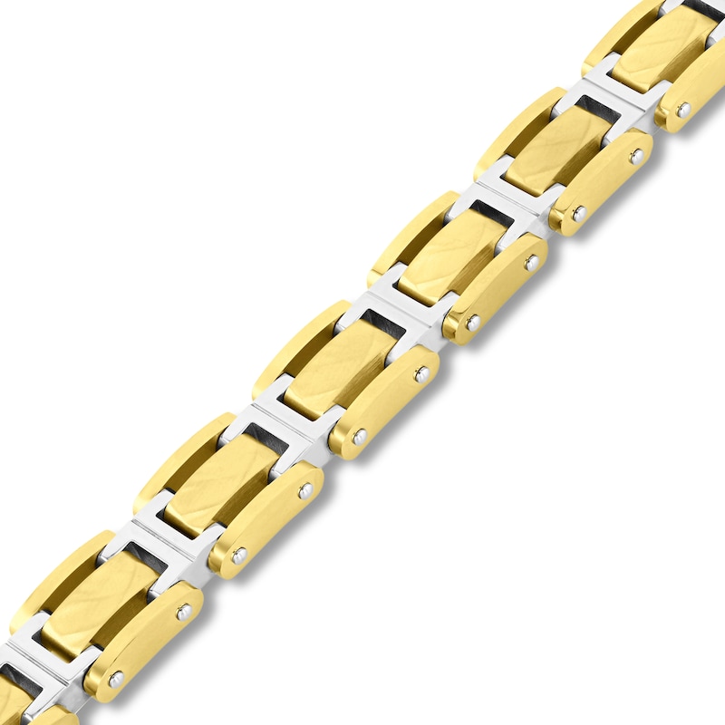 Main Image 2 of Hammered I-Link Bracelet in Solid Stainless Steel and Yellow Ion Plate - 8.5”