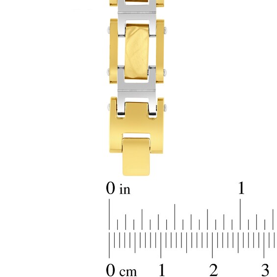 Hammered I-Link Bracelet in Solid Stainless Steel and Yellow Ion Plate - 8.5”