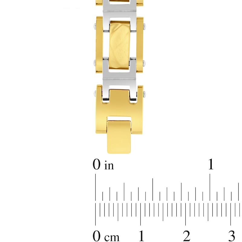 Main Image 3 of Hammered I-Link Bracelet in Solid Stainless Steel and Yellow Ion Plate - 8.5”