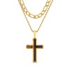 Thumbnail Image 1 of Tiger’s Eye Cross Layered Necklace in Stainless Steel with Yellow Ion Plate - 22”