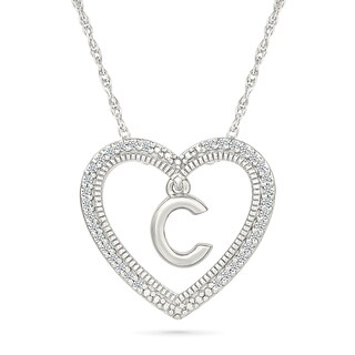 0.085 CT. T.W. Diamond "C" Initial Dangle Heart Necklace in Sterling Silver