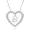 Thumbnail Image 1 of 0.085 CT. T.W. Diamond "B" Initial Dangle Heart Necklace in Sterling Silver