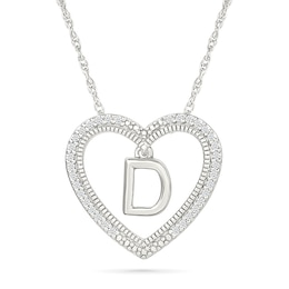 0.085 CT. T.W. Diamond "D" Initial Dangle Heart Necklace in Sterling Silver