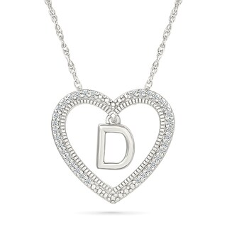 0.085 CT. T.W. Diamond "D" Initial Dangle Heart Necklace in Sterling Silver