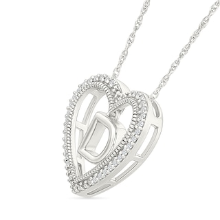 0.085 CT. T.W. Diamond "D" Initial Dangle Heart Necklace in Sterling Silver
