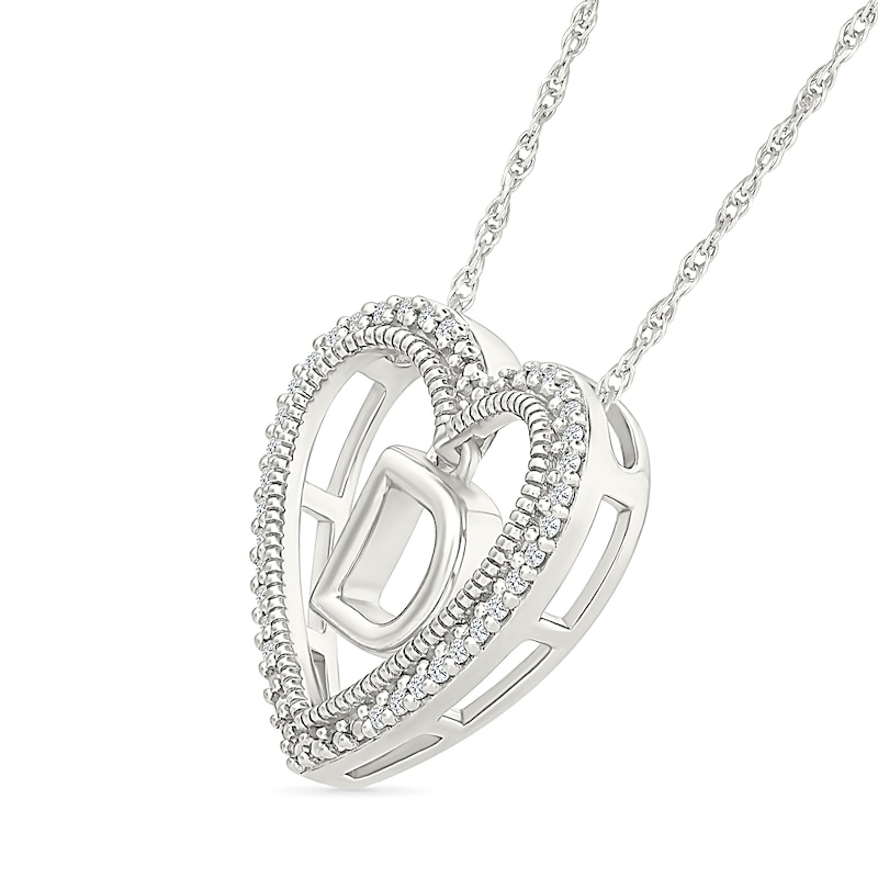 Main Image 2 of 0.085 CT. T.W. Diamond "D" Initial Dangle Heart Necklace in Sterling Silver