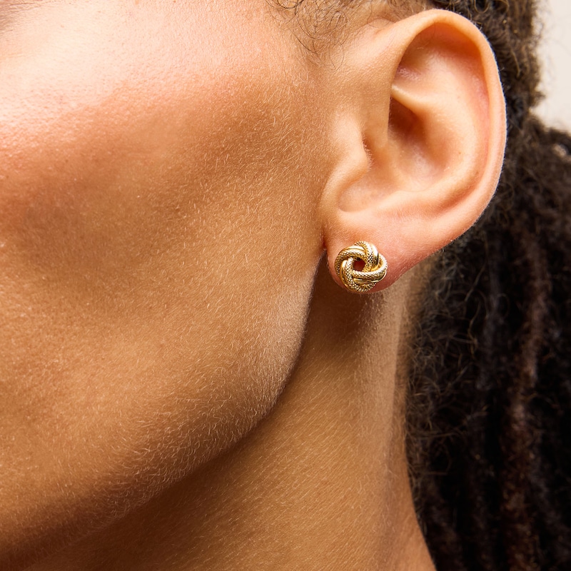 Main Image 2 of Reaura Polished and Textured Love Knot Stud Earrings in Repurposed 14K Gold
