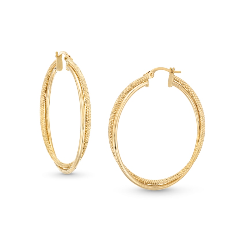 Main Image 1 of Reaura 32.0mm Polished and Mesh Crossover Hoop Earrings in Repurposed 14K Gold