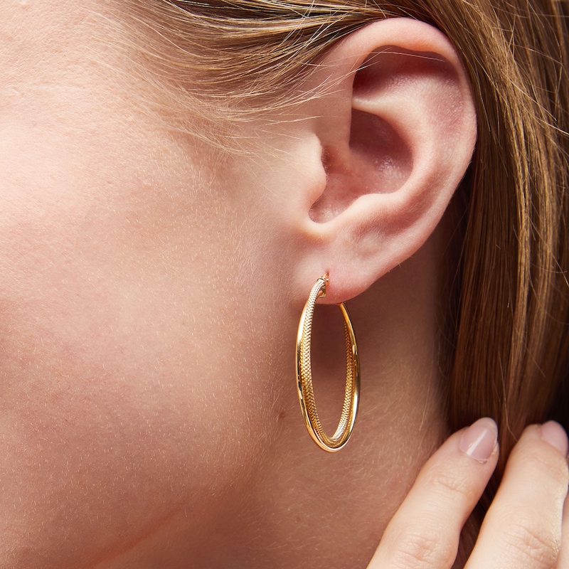 Main Image 2 of Reaura 32.0mm Polished and Mesh Crossover Hoop Earrings in Repurposed 14K Gold