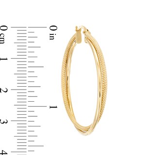 Reaura 32.0mm Polished and Mesh Crossover Hoop Earrings in Repurposed 14K Gold