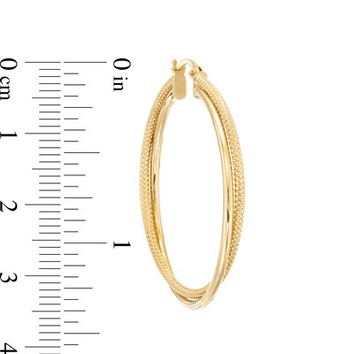 Reaura 32.0mm Polished and Mesh Crossover Hoop Earrings in Repurposed 14K Gold