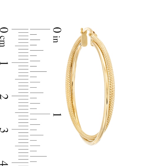 Reaura 32.0mm Polished and Mesh Crossover Hoop Earrings in Repurposed 14K Gold