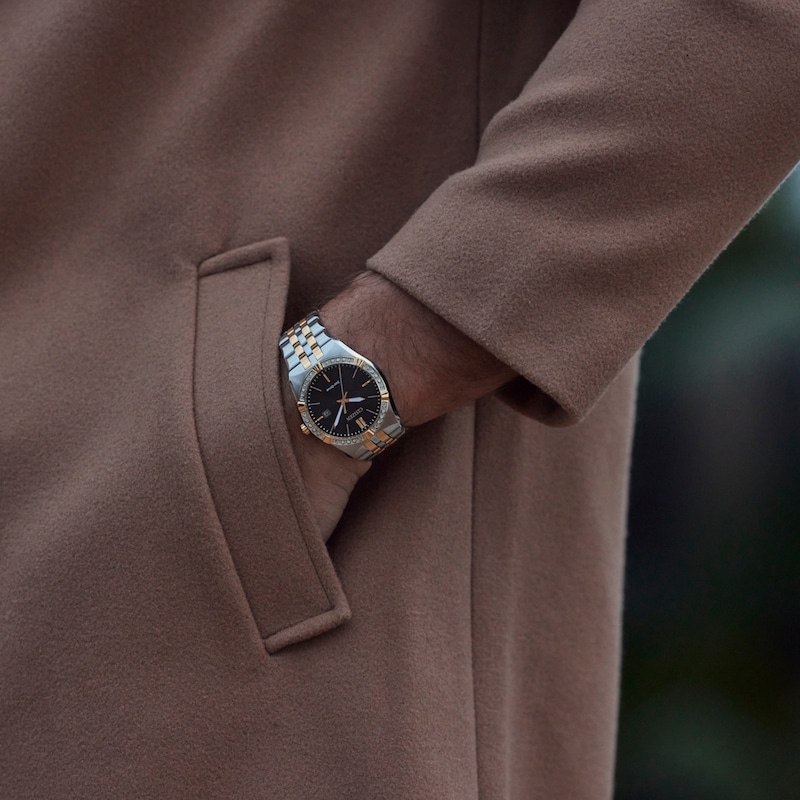 Main Image 3 of Men's Citizen Eco-Drive® 0.085 CT. T.W. Diamond Corso Two-Tone IP Watch with Black Dial (Model: BM7644-51E)