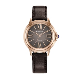 Ladies’ Citizen Eco-Drive® Ceci Rose-Tone IP Strap Watch with Brown Dial (Model: EM1163-09X)