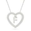 Thumbnail Image 1 of 0.085 CT. T.W. Diamond "F" Initial Dangle Heart Necklace in Sterling Silver