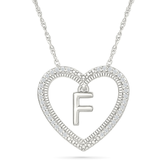 0.085 CT. T.w. Diamond "F" Initial Dangle Heart Necklace in Sterling