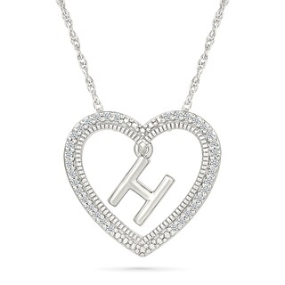 0.085 CT. T.W. Diamond "H" Initial Dangle Heart Necklace in Sterling Silver