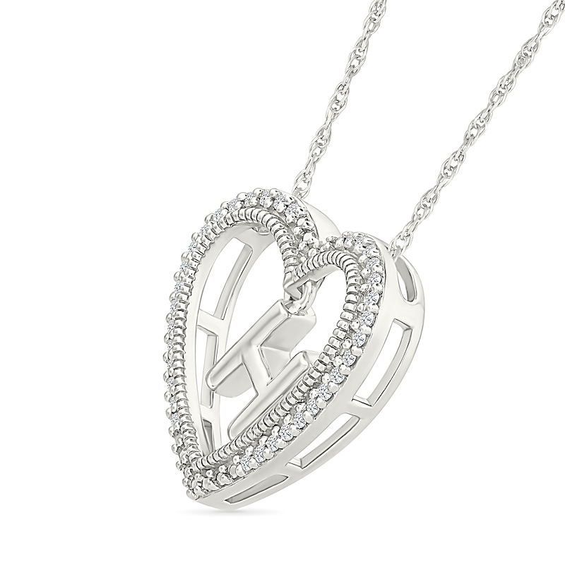 Main Image 2 of 0.085 CT. T.W. Diamond "H" Initial Dangle Heart Necklace in Sterling Silver