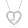 Thumbnail Image 1 of 0.085 CT. T.W. Diamond "J" Initial Dangle Heart Necklace in Sterling Silver