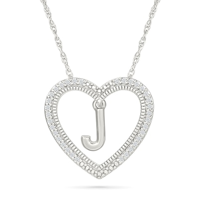0.085 CT. T.W. Diamond "J" Initial Dangle Heart Necklace in Sterling Silver