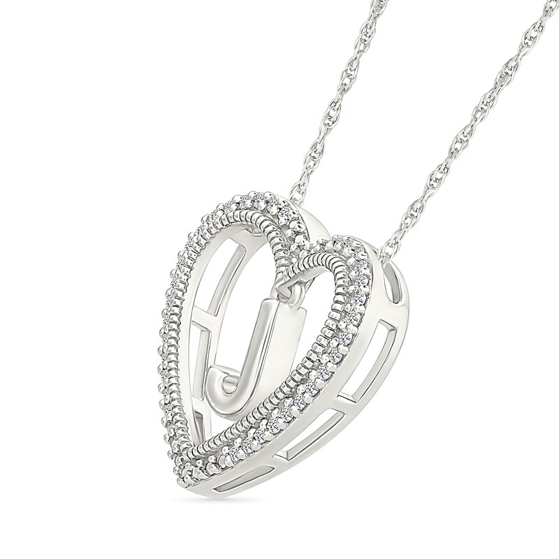 Main Image 2 of 0.085 CT. T.W. Diamond "J" Initial Dangle Heart Necklace in Sterling Silver