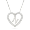 Thumbnail Image 1 of 0.085 CT. T.W. Diamond "N" Initial Dangle Heart Necklace in Sterling Silver