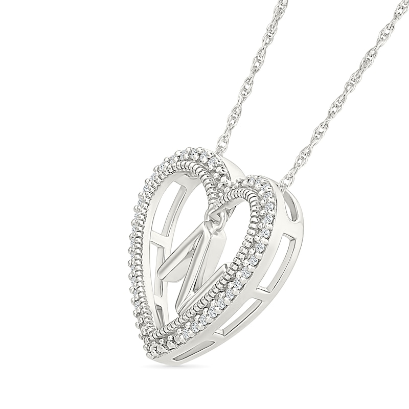 Main Image 2 of 0.085 CT. T.W. Diamond "N" Initial Dangle Heart Necklace in Sterling Silver