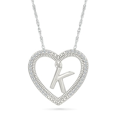 0.085 CT. T.W. Diamond "K" Initial Dangle Heart Necklace in Sterling Silver