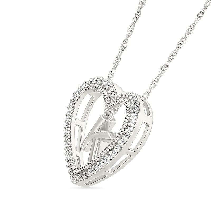 Main Image 2 of 0.085 CT. T.W. Diamond "K" Initial Dangle Heart Necklace in Sterling Silver