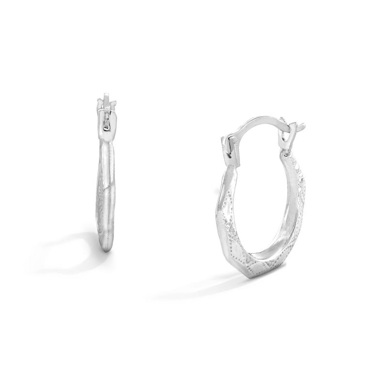 Main Image 1 of Child's Patterned Octagon Hoop Earrings in Hollow 14K White Gold