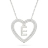 Thumbnail Image 1 of 0.085 CT. T.W. Diamond "E" Initial Dangle Heart Necklace in Sterling Silver