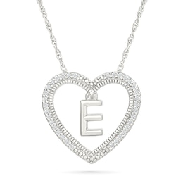 0.085 CT. T.W. Diamond "E" Initial Dangle Heart Necklace in Sterling Silver