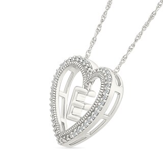 0.085 CT. T.W. Diamond "E" Initial Dangle Heart Necklace in Sterling Silver