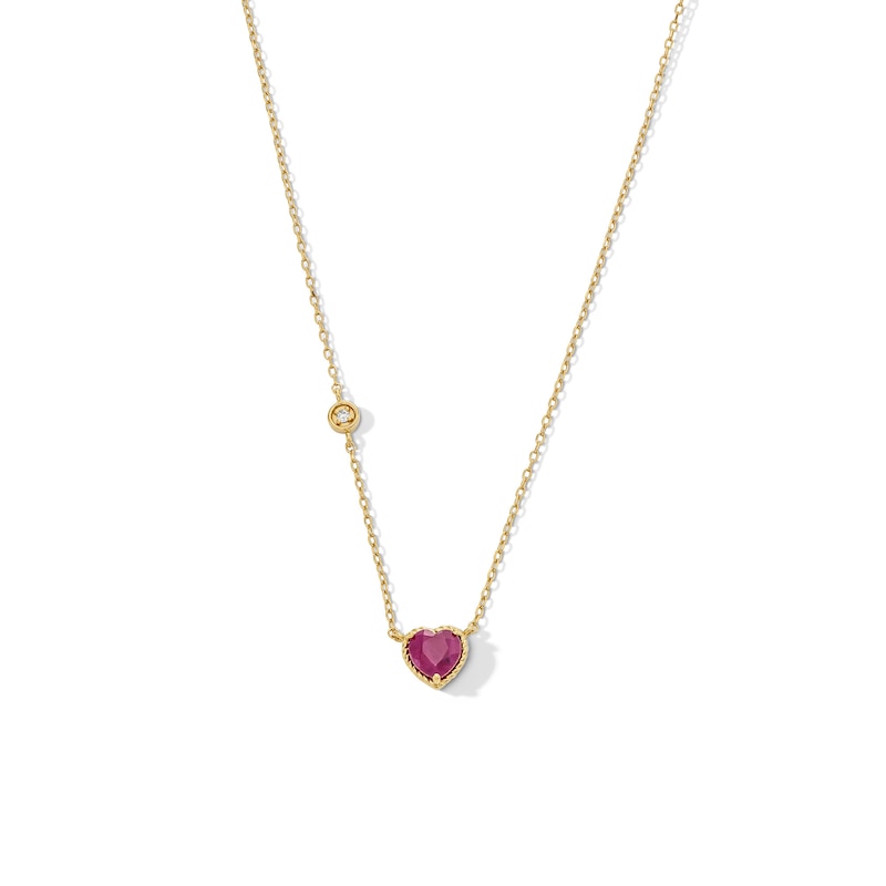 Main Image 1 of 6.0mm Heart-Shaped Certified Ruby and Diamond Accent Necklace in 10K Gold