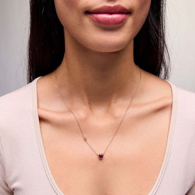 Main Image 2 of 6.0mm Heart-Shaped Certified Ruby and Diamond Accent Necklace in 10K Gold