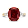 Thumbnail Image 2 of Cushion-Cut Lab-Created Ruby and 0.37 CT. T.W. Trillion-Cut Certified Lab-Grown Diamond Three Stone Ring in 10K Gold