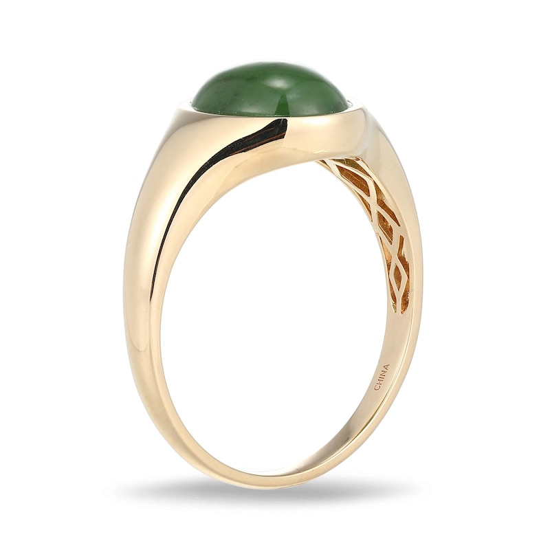 Main Image 2 of Oval Jade Solitaire Signet Ring in 14K Gold - Size 7