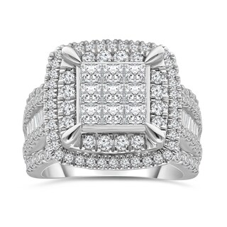 2.95 CT. T.W. Princess-Cut Multi-Diamond Double Cushion Frame Multi-Row Engagement Ring in 10K White Gold