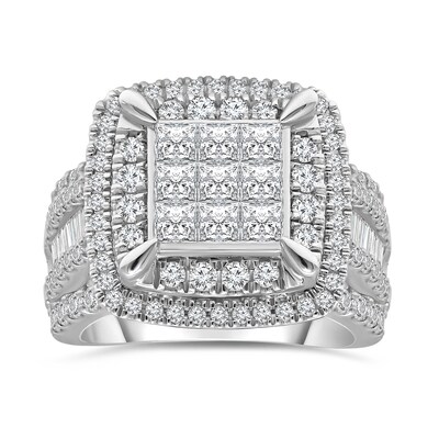 2.95 CT. T.W. Princess-Cut Multi-Diamond Double Cushion Frame Multi-Row Engagement Ring in 10K White Gold