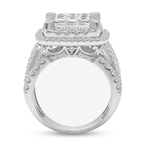 2.95 CT. T.W. Princess-Cut Multi-Diamond Double Cushion Frame Multi-Row Engagement Ring in 10K White Gold