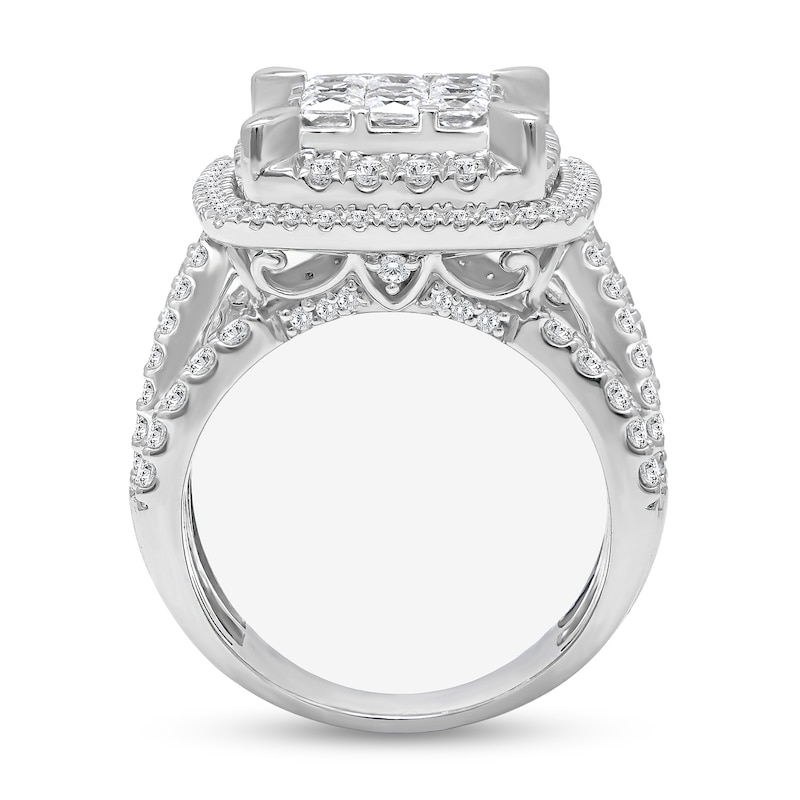 2.95 CT. T.W. Princess-Cut Multi-Diamond Double Cushion Frame Multi-Row Engagement Ring in 10K White Gold