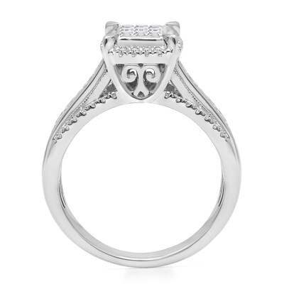 0.45 CT. T.W. Princess-Cut Multi-Diamond Cushion Frame Triple Row Engagement Ring in 14K White Gold