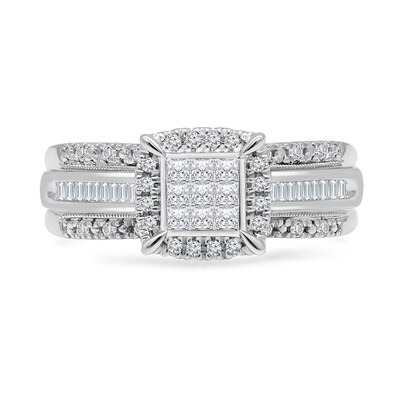 0.45 CT. T.W. Princess-Cut Multi-Diamond Cushion Frame Triple Row Engagement Ring in 14K White Gold