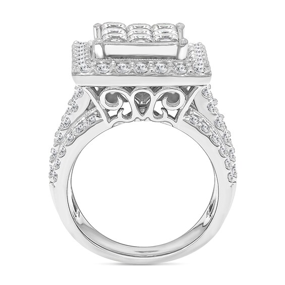 3.95 CT. T.W. Princess-Cut Multi-Diamond Frame Multi-Row Engagement Ring in 10K White Gold