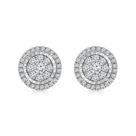 CT. T.W. Multi-Diamond Frame Stud Earrings in 10K White Gold