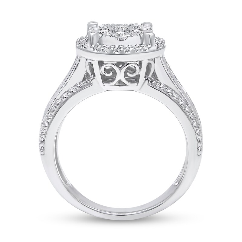 Main Image 2 of 0.95 CT. T.W. Multi-Diamond Frame Triple Row Engagement Ring in 10K White Gold