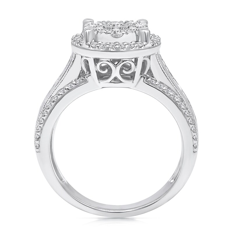 Main Image 3 of 0.95 CT. T.W. Multi-Diamond Frame Triple Row Engagement Ring in 10K White Gold