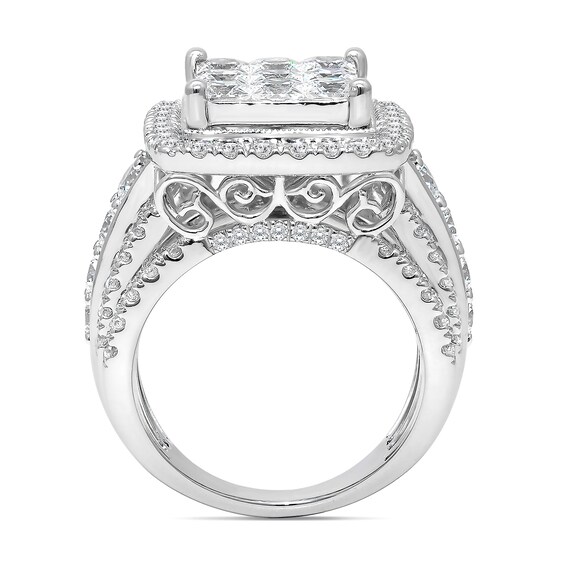 3.95 CT. T.W. Princess-Cut Multi-Diamond Cushion Frame Multi-Row Engagement Ring in 10K White Gold