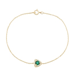 4.0mm Lab-Created Emerald and 0.085 CT. T.W. Certified Lab-Grown Diamond Trillion Frame Bracelet in 10K Gold - 7.25”