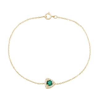 4.0mm Lab-Created Emerald and 0.085 CT. T.W. Certified Lab-Created Diamond Trillion Frame Bracelet in 10K Gold - 7.25”